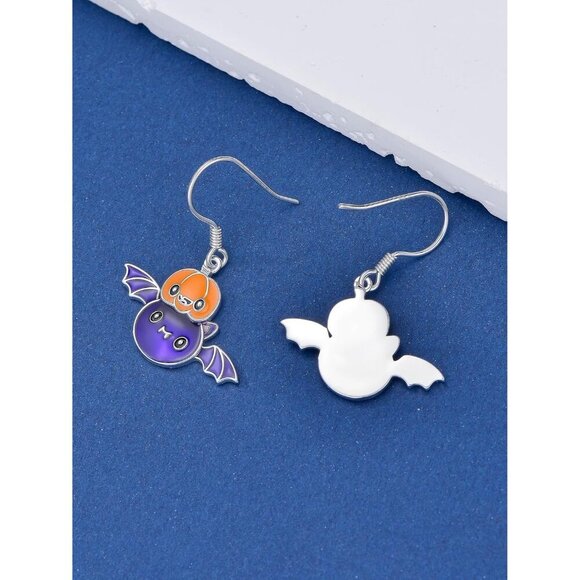 925 Sterling Silver Pumpkin Bat Patriotic Earrings for Women - Picture 3 of 6